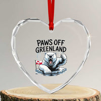 Paws Off Greenland Heart Crystal Glass Ornament Resist Polar Bear Political Satire