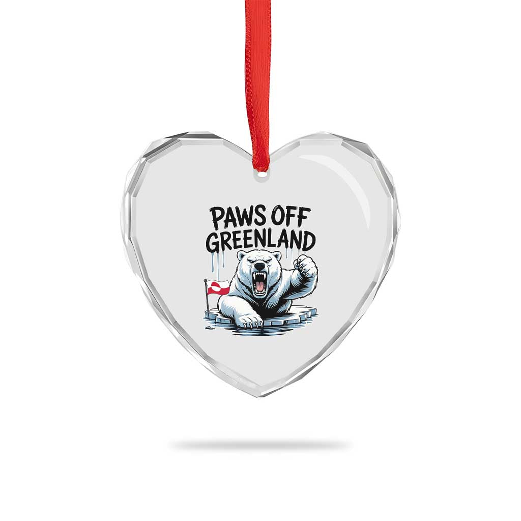 Paws Off Greenland Heart Crystal Glass Ornament Resist Polar Bear Political Satire