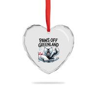 Paws Off Greenland Heart Crystal Glass Ornament Resist Polar Bear Political Satire