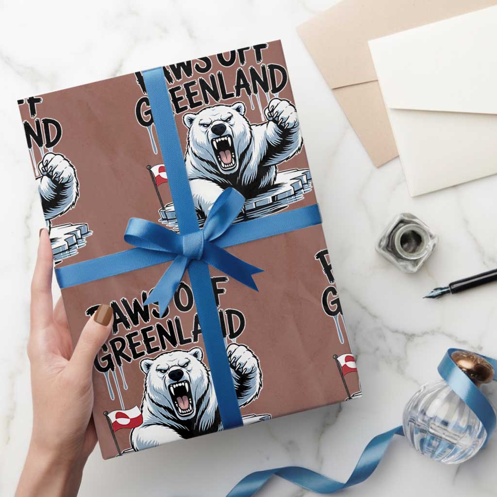 Paws Off Greenland Wrapping Paper Roll Resist Polar Bear Political Satire