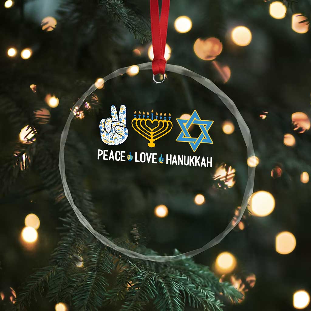 Peace Love Hanukkah Crystal Glass Ornament Retro Chanukah Jewish Menorah Star of David TS02