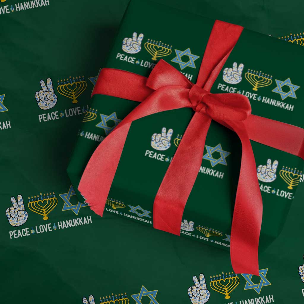 Peace Love Hanukkah Wrapping Paper Roll Retro Chanukah Jewish Menorah Star of David
