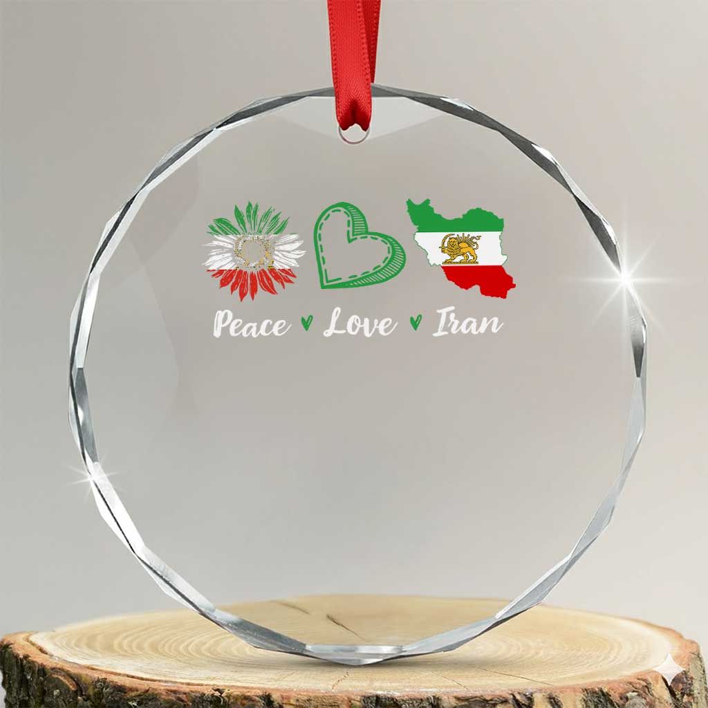 Peace Love Iran Crystal Glass Ornament Sunflower Flag