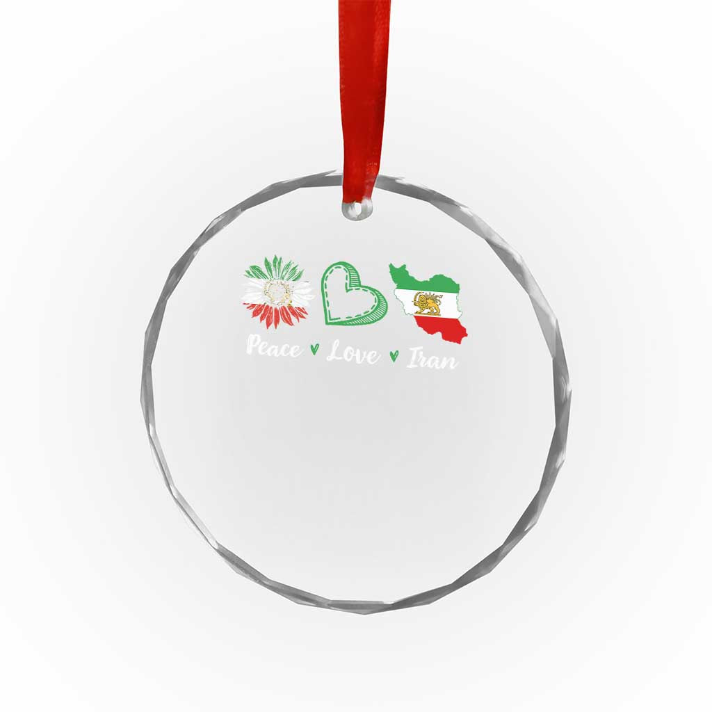Peace Love Iran Crystal Glass Ornament Sunflower Flag