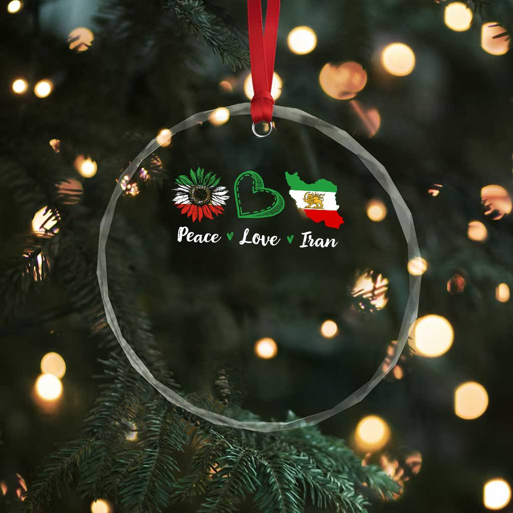 Peace Love Iran Crystal Glass Ornament Sunflower Flag