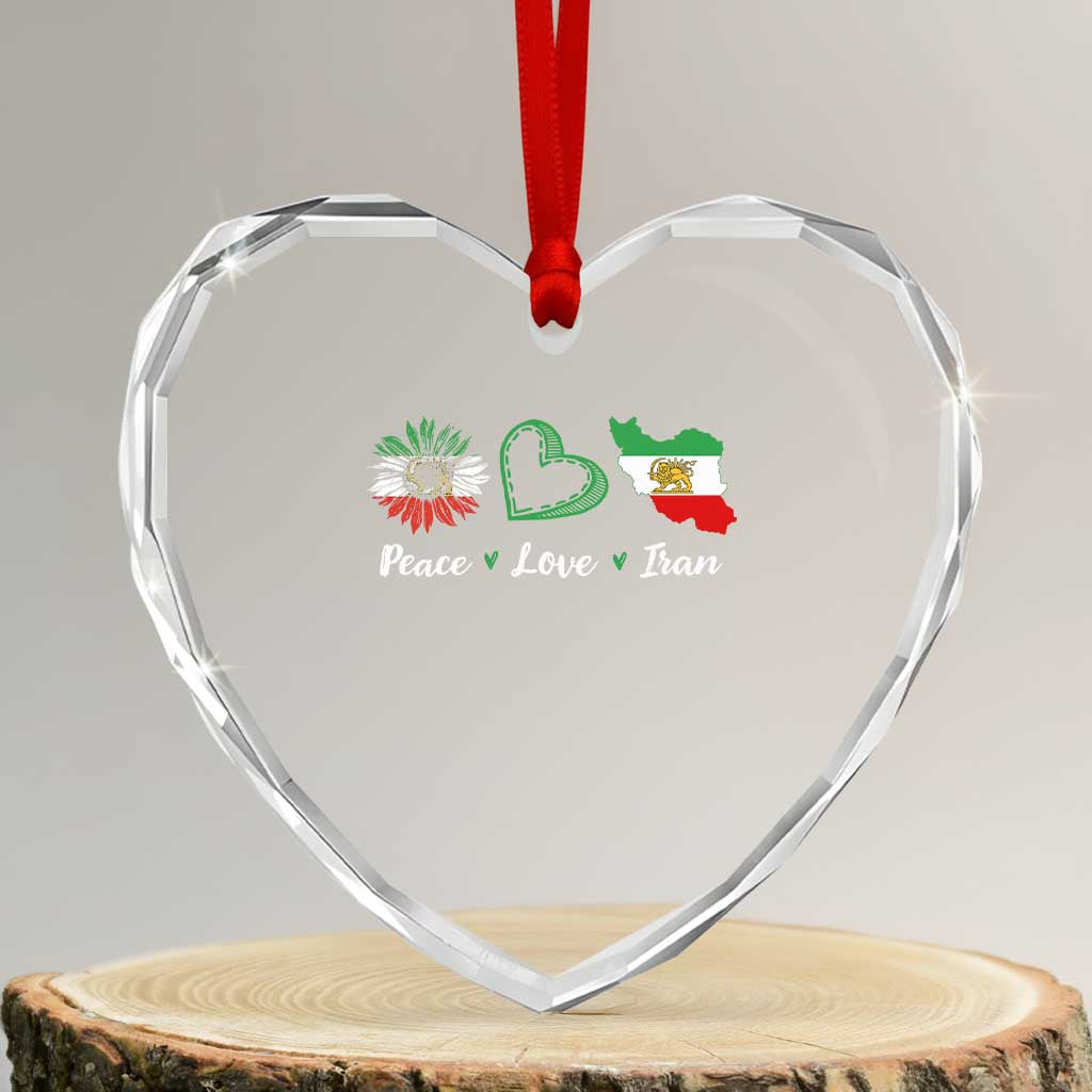 Peace Love Iran Heart Crystal Glass Ornament Sunflower Flag