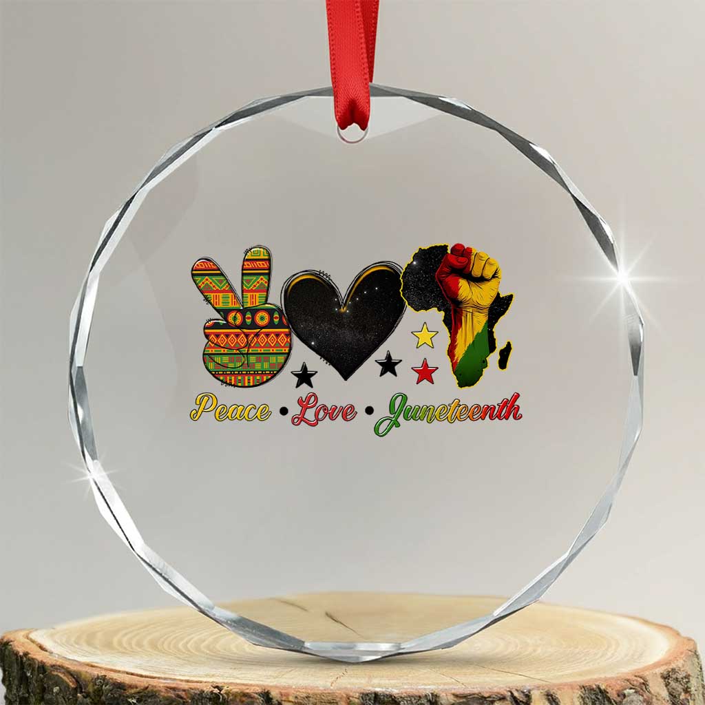 Peace Love Juneteenth Crystal Glass Ornament 1865 Heart Kente Peace Sign Africa Fist - Wonder Print Shop