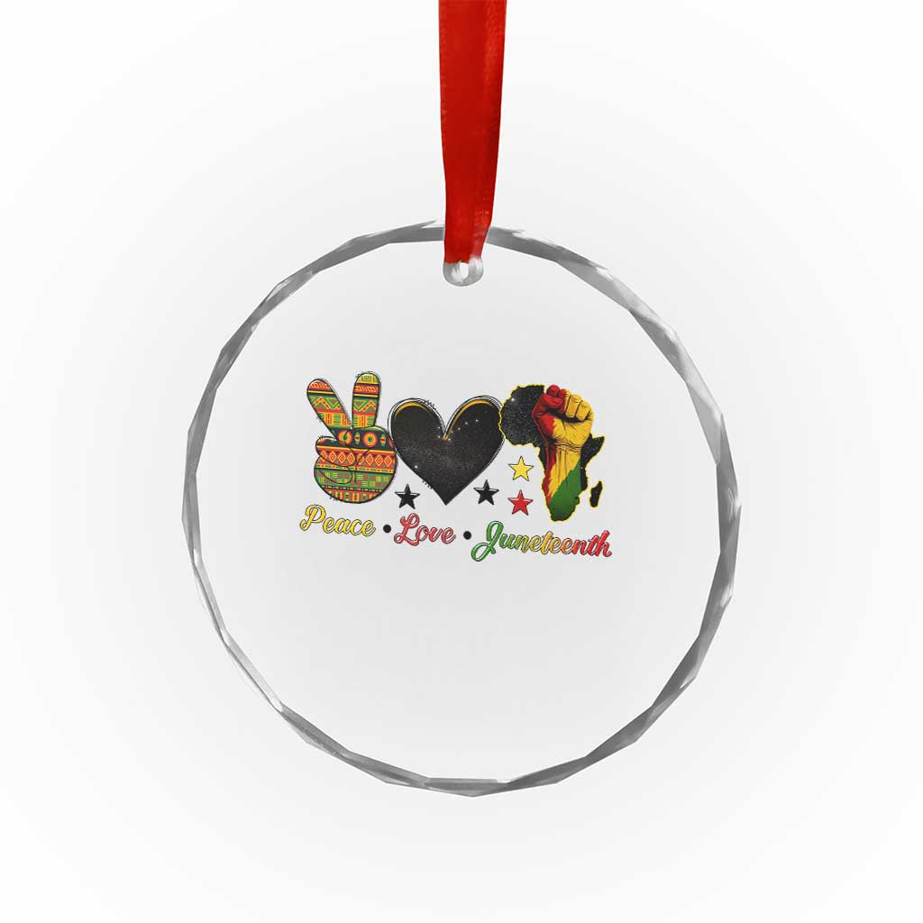 Peace Love Juneteenth Crystal Glass Ornament 1865 Heart Kente Peace Sign Africa Fist - Wonder Print Shop