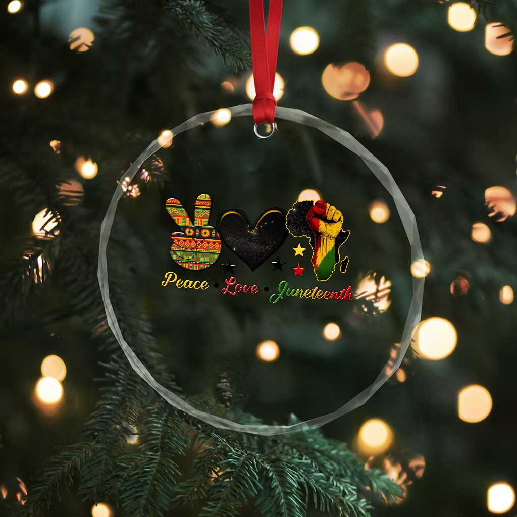 Peace Love Juneteenth Crystal Glass Ornament 1865 Heart Kente Peace Sign Africa Fist - Wonder Print Shop