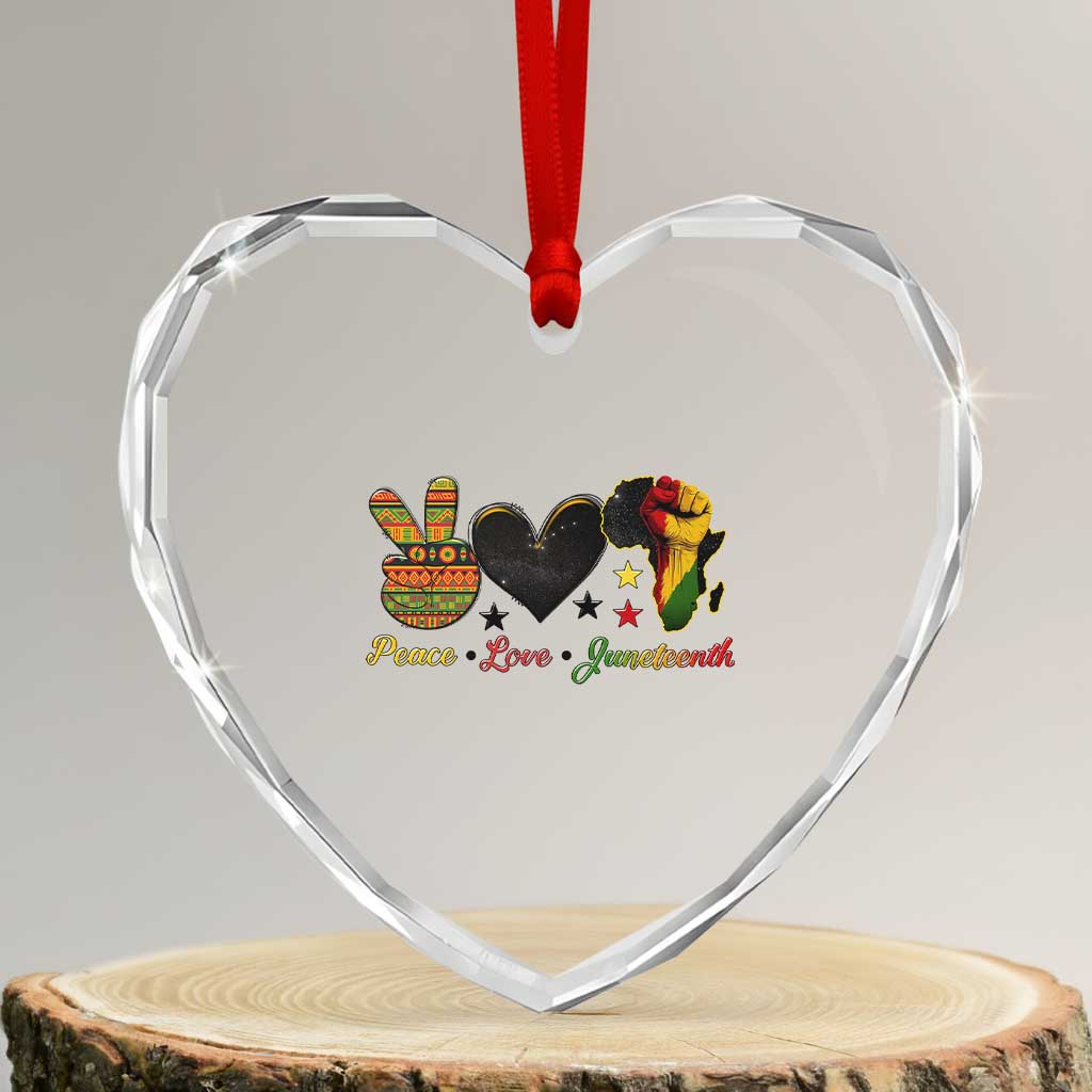 Peace Love Juneteenth Heart Crystal Glass Ornament 1865 Heart Kente Peace Sign Africa Fist - Wonder Print Shop