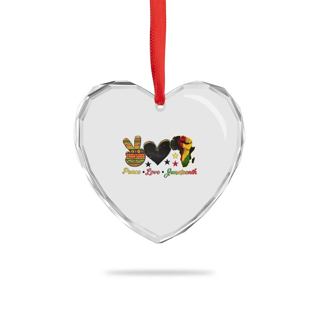 Peace Love Juneteenth Heart Crystal Glass Ornament 1865 Heart Kente Peace Sign Africa Fist - Wonder Print Shop