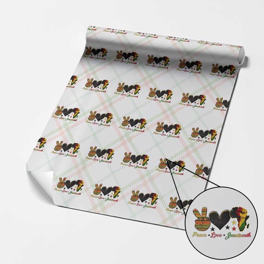 Peace Love Juneteenth Wrapping Paper Roll 1865 Heart Kente Peace Sign Africa Fist - Wonder Print Shop