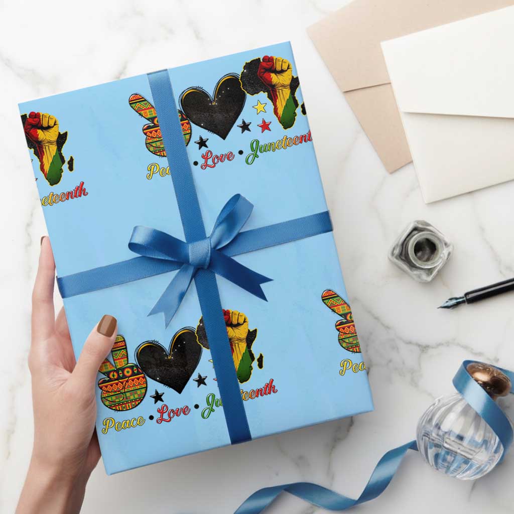 Peace Love Juneteenth Wrapping Paper Roll 1865 Heart Kente Peace Sign Africa Fist - Wonder Print Shop