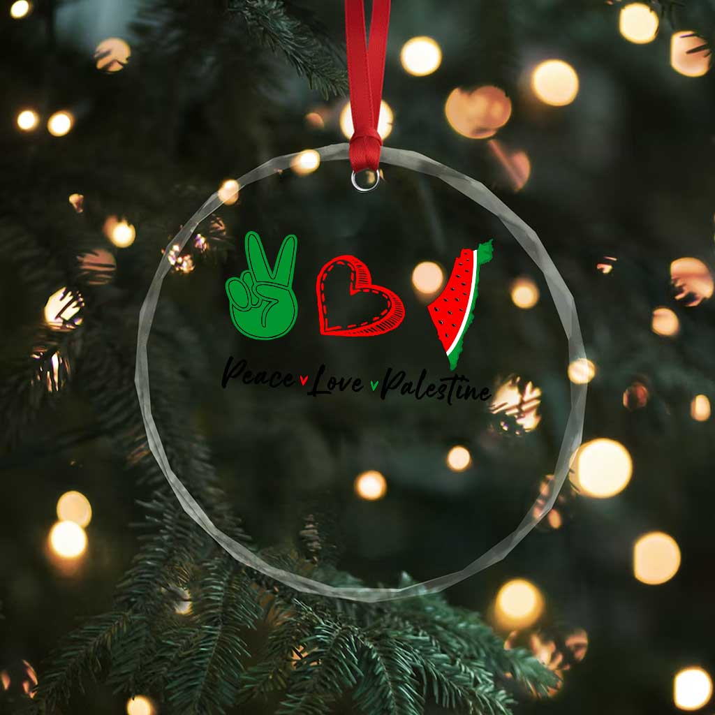 Peace Love Palestine Crystal Glass Ornament Gaza Palestinian Flag TS10