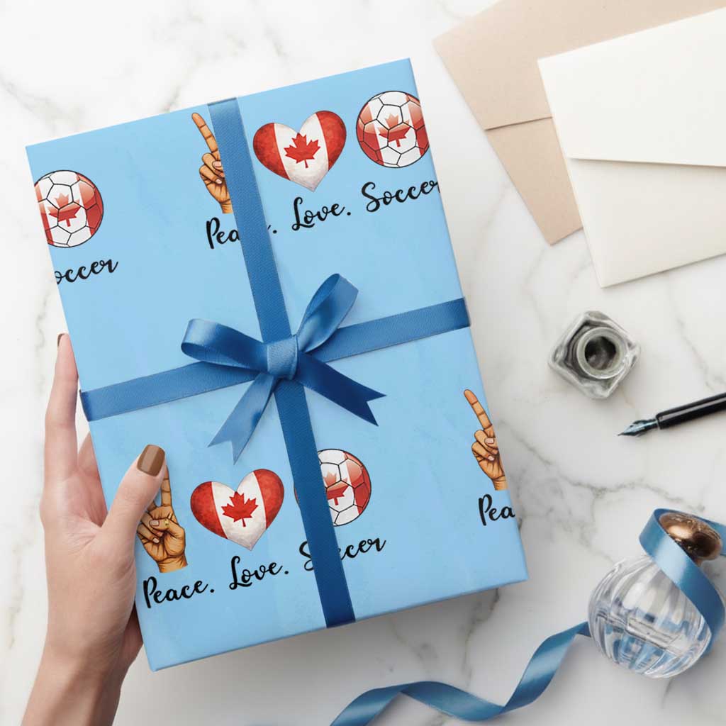 Peace Love Soccer Wrapping Paper Roll Proud Canadian Fan Gift