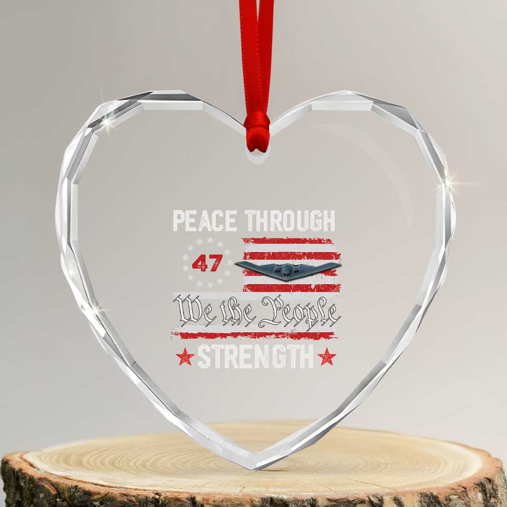 Peace Through Strength Heart Crystal Glass Ornament Patriotic Midnight Hammer Jet American Flag - Wonder Print Shop