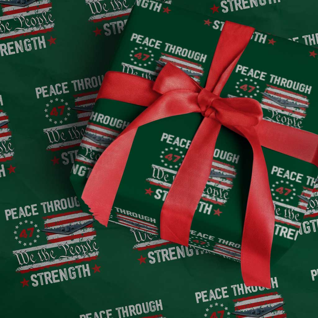 Peace Through Strength Wrapping Paper Roll Patriotic Midnight Hammer Jet American Flag - Wonder Print Shop