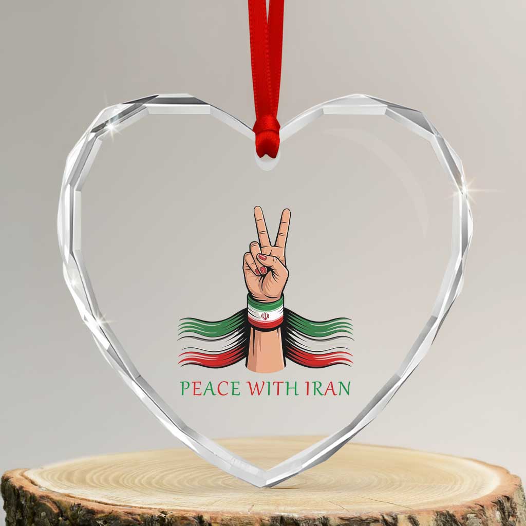 Peace With Iran Heart Crystal Glass Ornament Support Iranian People For Peace
