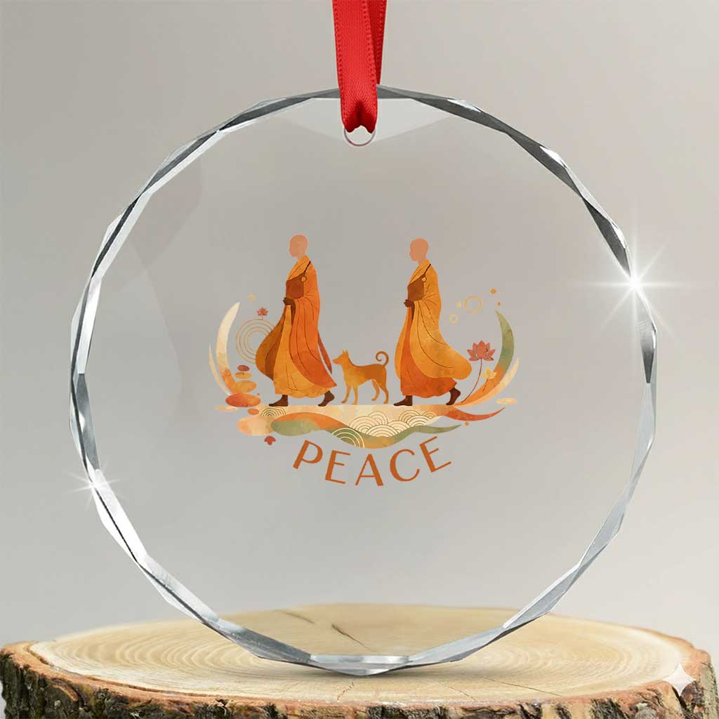 Peaceful Monks Walk with Aloka the Dog Crystal Glass Ornament Zen Art Buddhism Harmony - Wonder Print Shop