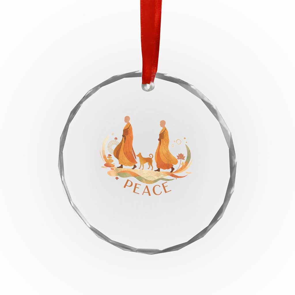 Peaceful Monks Walk with Aloka the Dog Crystal Glass Ornament Zen Art Buddhism Harmony - Wonder Print Shop