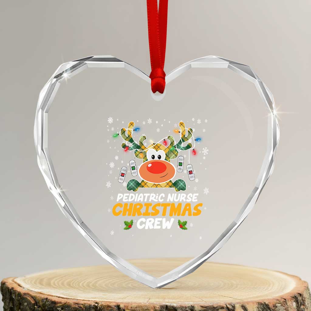 Pediatric Nurse Xmas Crew Cute Reindeer Heart Crystal Glass Ornament - Wonder Print Shop