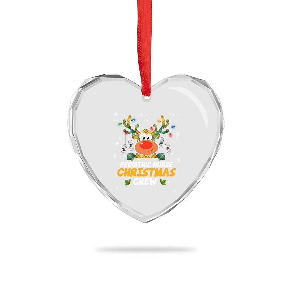 Pediatric Nurse Xmas Crew Cute Reindeer Heart Crystal Glass Ornament - Wonder Print Shop