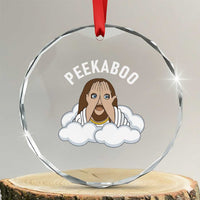 Peekaboo Jesus Funny Christian Crystal Glass Ornament Faith Humor Savior in Clouds Religious Meme