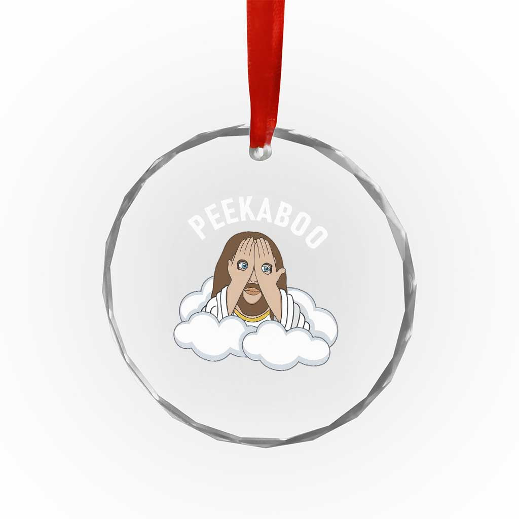 Peekaboo Jesus Funny Christian Crystal Glass Ornament Faith Humor Savior in Clouds Religious Meme