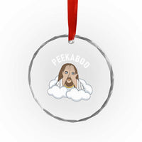 Peekaboo Jesus Funny Christian Crystal Glass Ornament Faith Humor Savior in Clouds Religious Meme