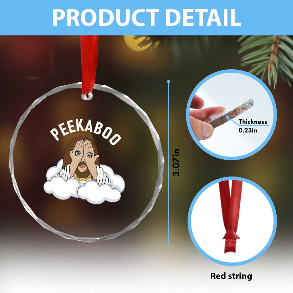 Peekaboo Jesus Funny Christian Crystal Glass Ornament Faith Humor Savior in Clouds Religious Meme
