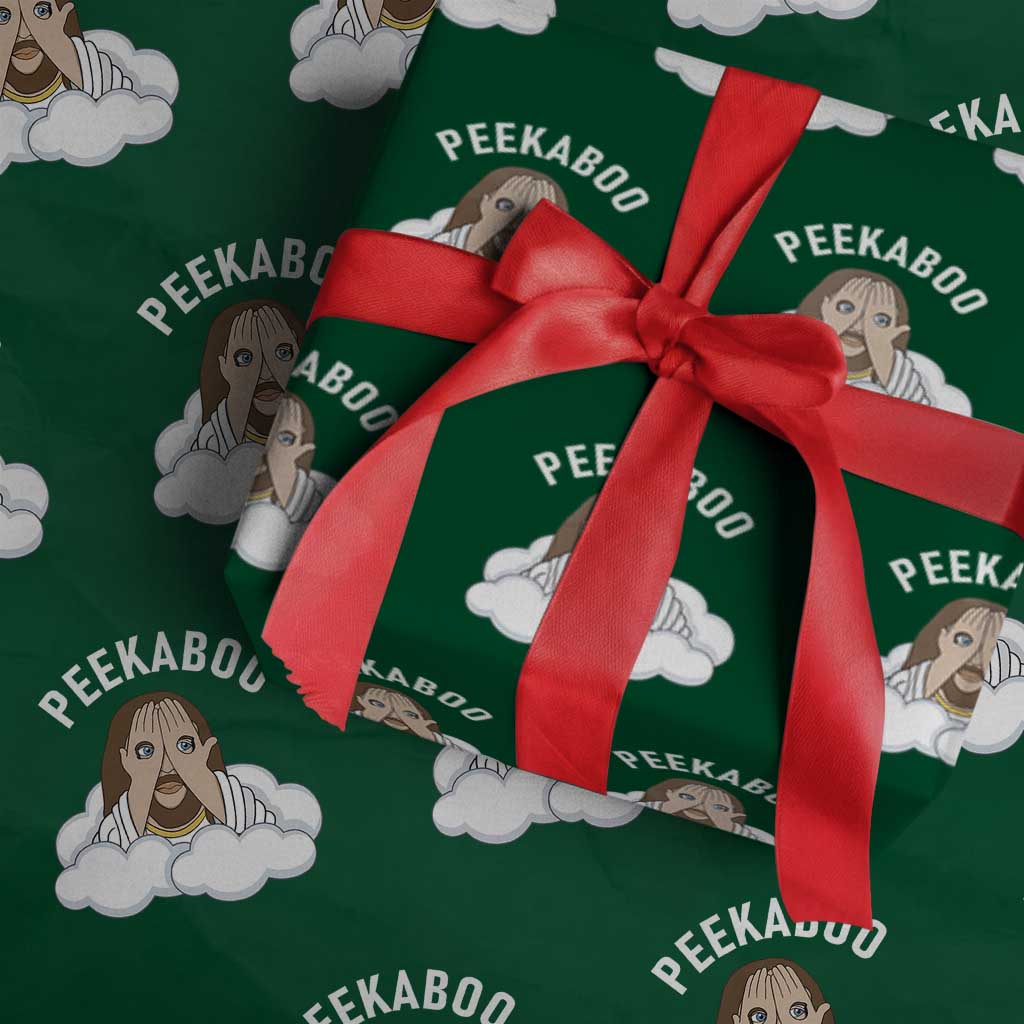 Peekaboo Jesus Funny Christian Wrapping Paper Roll Faith Humor Savior in Clouds Religious Meme