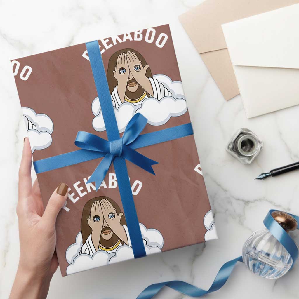 Peekaboo Jesus Funny Christian Wrapping Paper Roll Faith Humor Savior in Clouds Religious Meme
