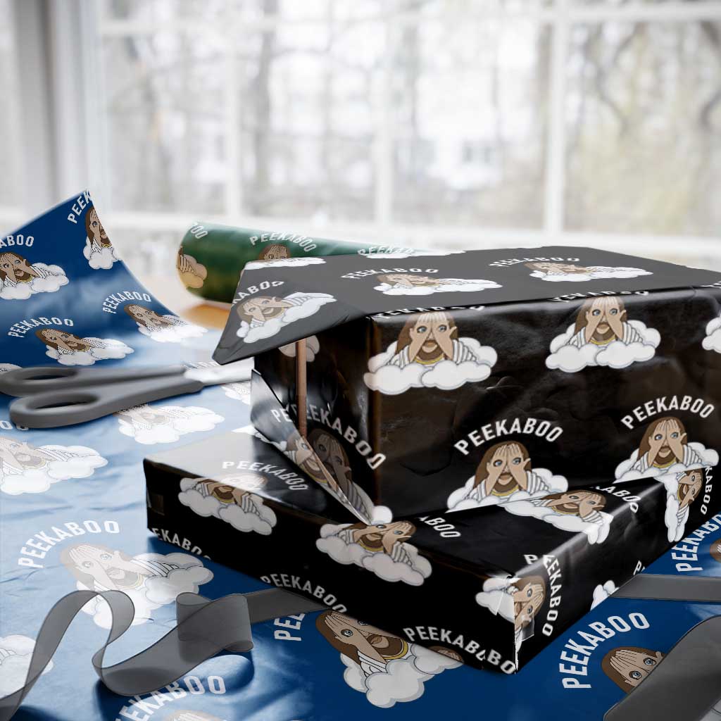 Peekaboo Jesus Funny Christian Wrapping Paper Roll Faith Humor Savior in Clouds Religious Meme