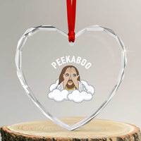 Peekaboo Jesus Funny Christian Heart Crystal Glass Ornament Faith Humor Savior in Clouds Religious Meme