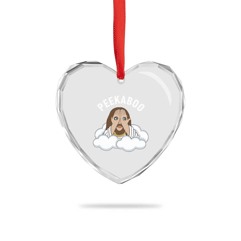 Peekaboo Jesus Funny Christian Heart Crystal Glass Ornament Faith Humor Savior in Clouds Religious Meme