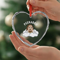 Peekaboo Jesus Funny Christian Heart Crystal Glass Ornament Faith Humor Savior in Clouds Religious Meme