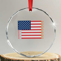 Pencil Stripes USA Flag Crystal Glass Ornament Proud American Teacher Graduation Gift