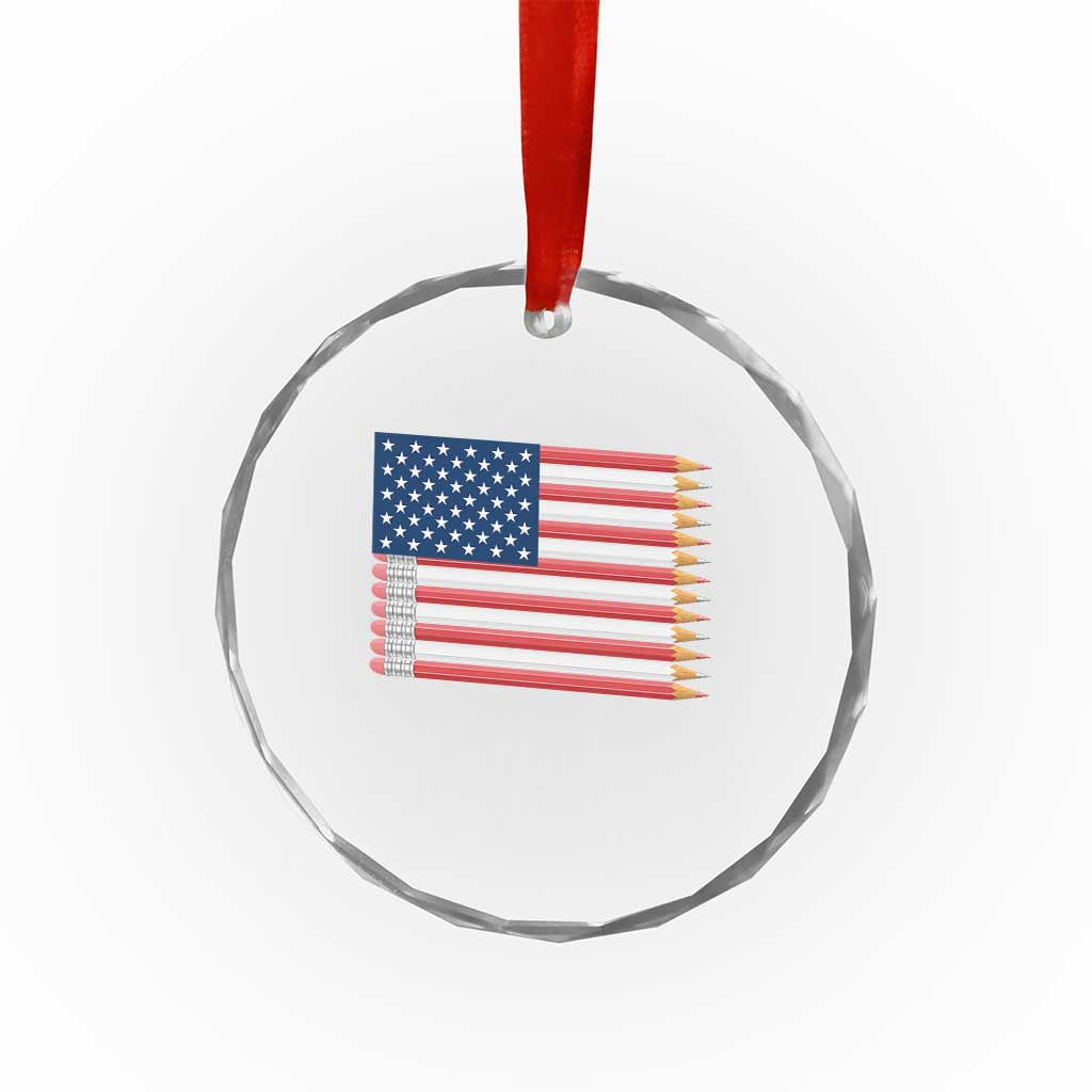 Pencil Stripes USA Flag Crystal Glass Ornament Proud American Teacher Graduation Gift