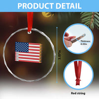 Pencil Stripes USA Flag Crystal Glass Ornament Proud American Teacher Graduation Gift