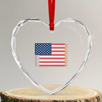 Pencil Stripes USA Flag Heart Crystal Glass Ornament Proud American Teacher Graduation Gift