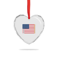 Pencil Stripes USA Flag Heart Crystal Glass Ornament Proud American Teacher Graduation Gift
