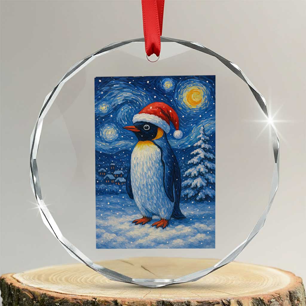 Penguin Christmas Crystal Glass Ornament Starry Night Van Gogh - Wonder Print Shop