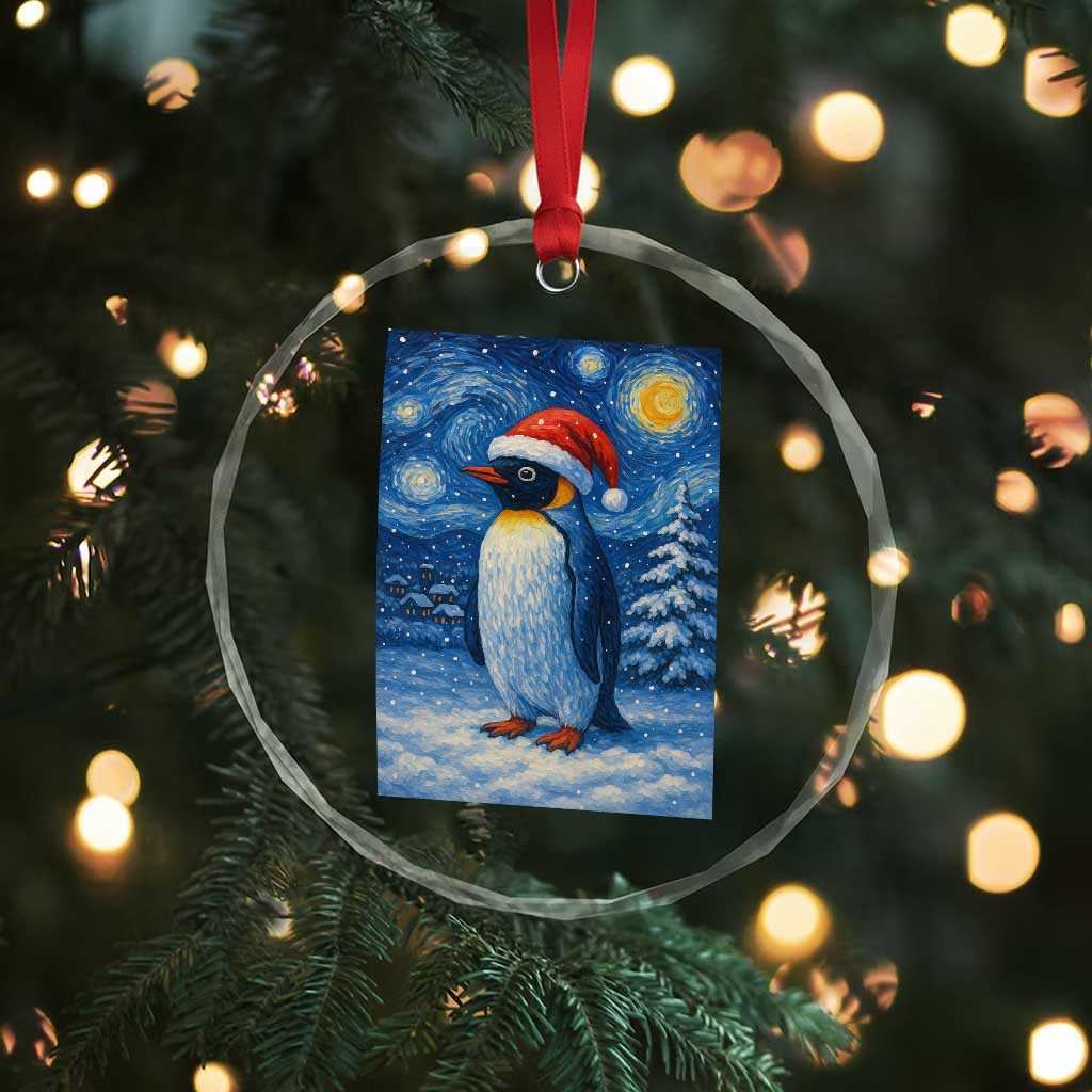 Penguin Christmas Crystal Glass Ornament Starry Night Van Gogh - Wonder Print Shop