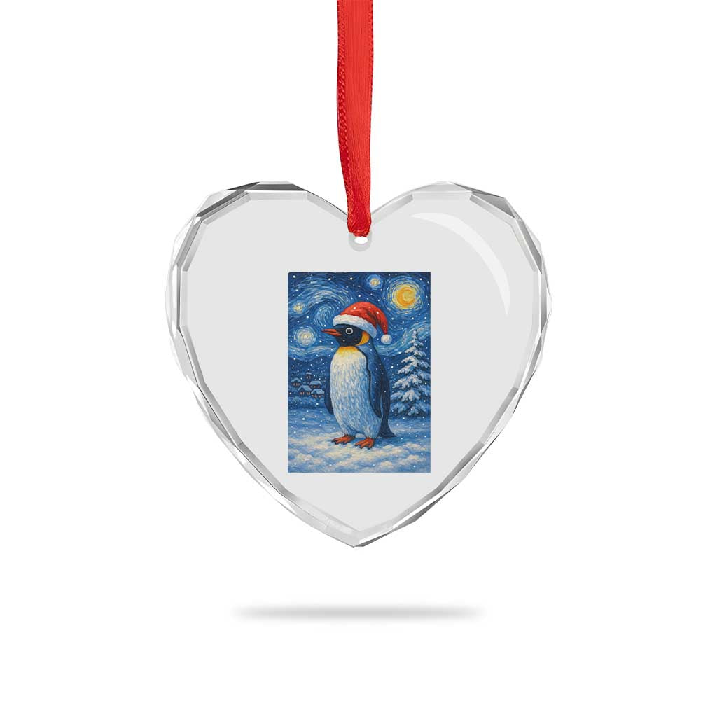Penguin Christmas Heart Crystal Glass Ornament Starry Night Van Gogh - Wonder Print Shop