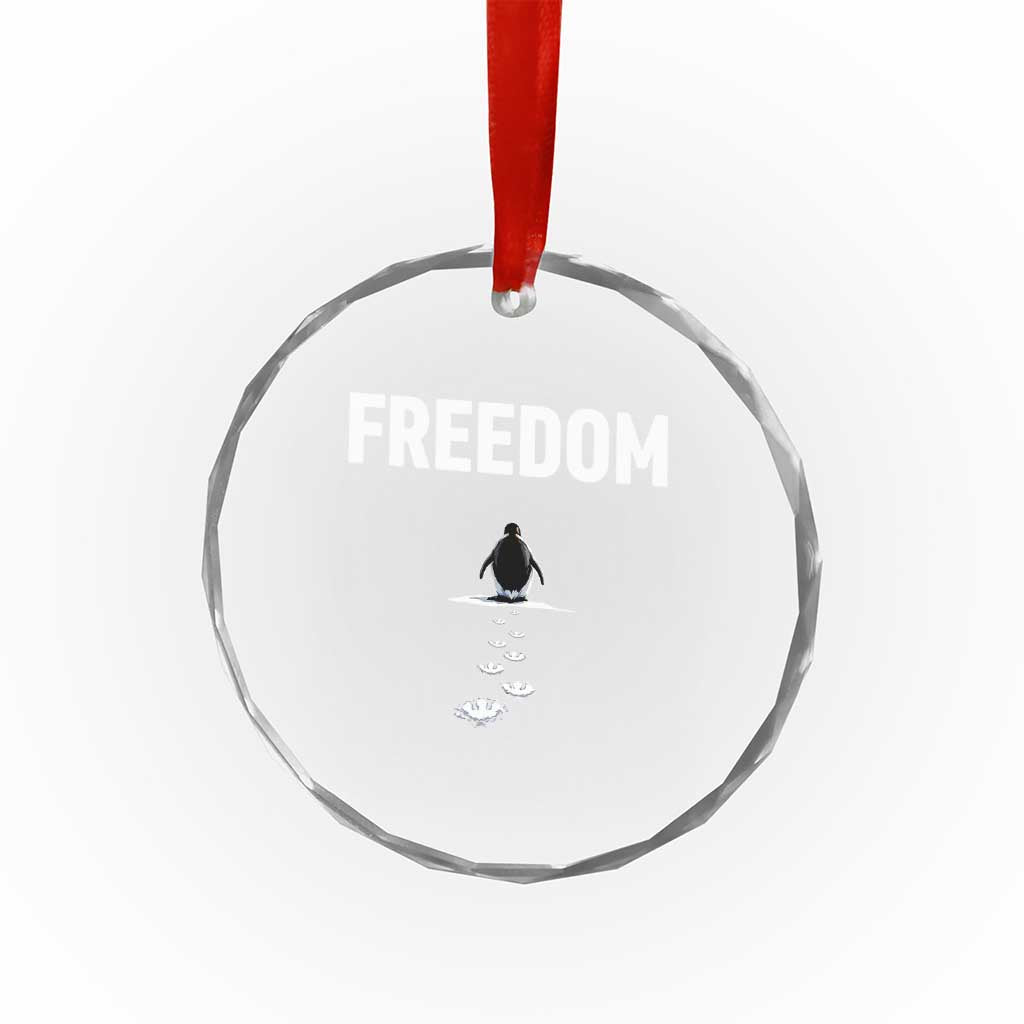 Penguin Freedom Crystal Glass Ornament Funny Nihilist Penguin Hiking Mountains