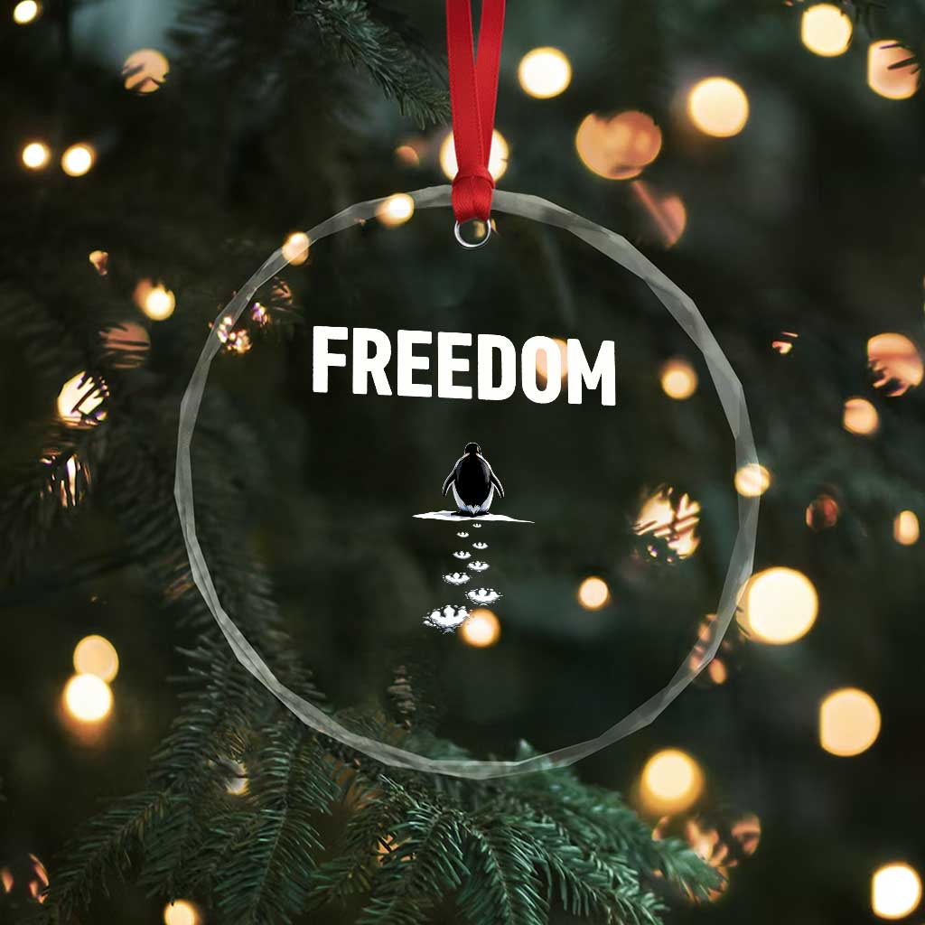Penguin Freedom Crystal Glass Ornament Funny Nihilist Penguin Hiking Mountains