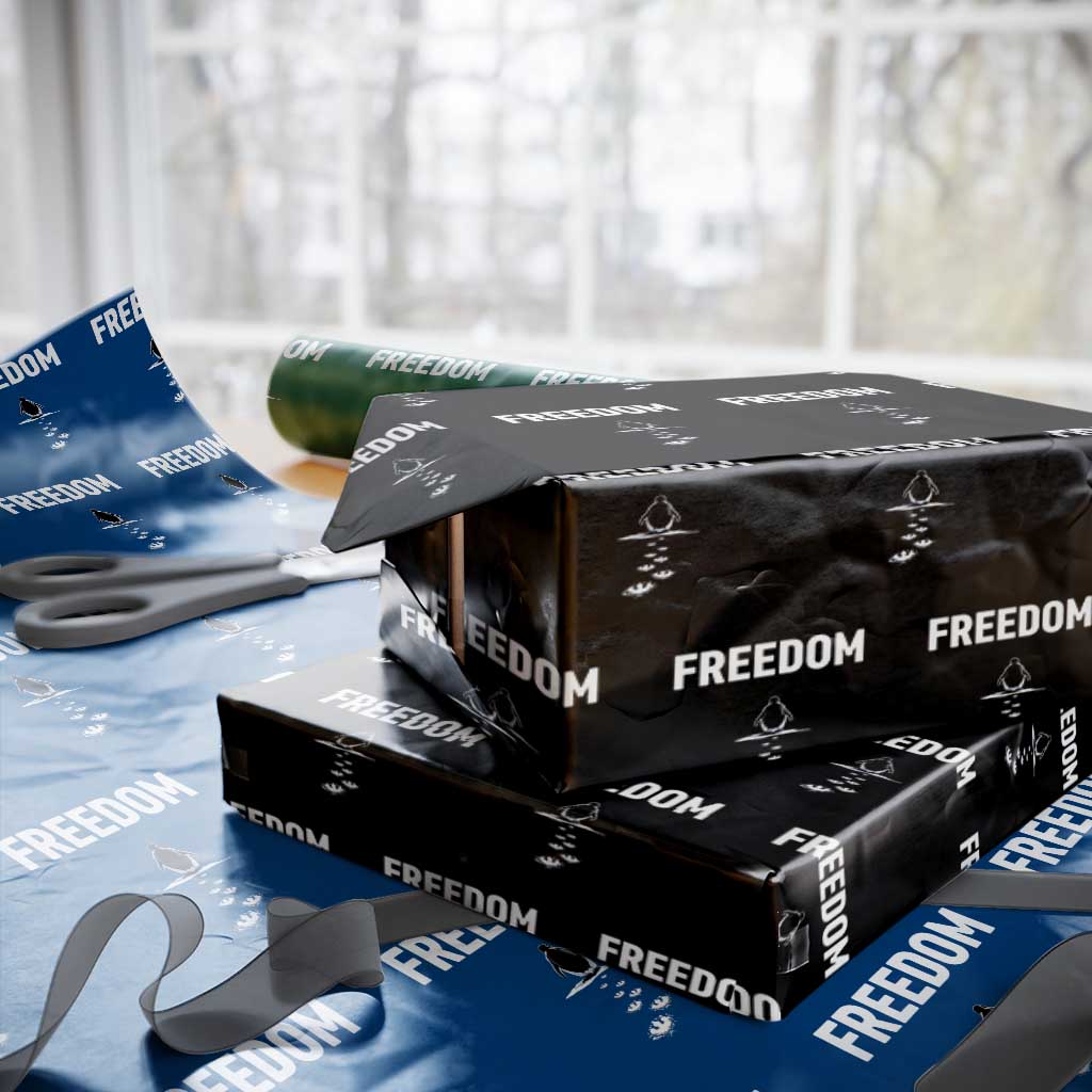 Penguin Freedom Wrapping Paper Roll Funny Nihilist Penguin Hiking Mountains