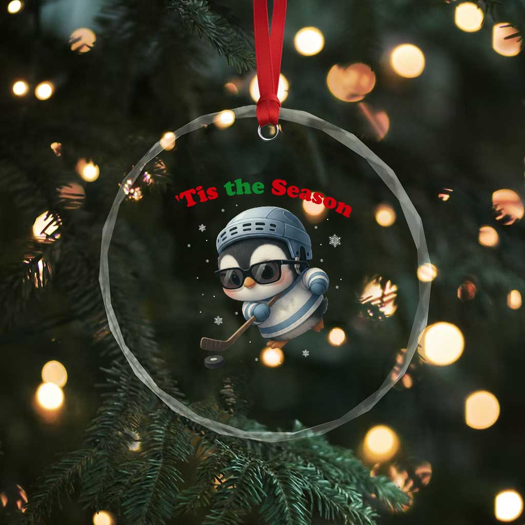 Penguin On Ice Tis The Season Crystal Glass Ornament Funny Christmas Gift - Wonder Print Shop
