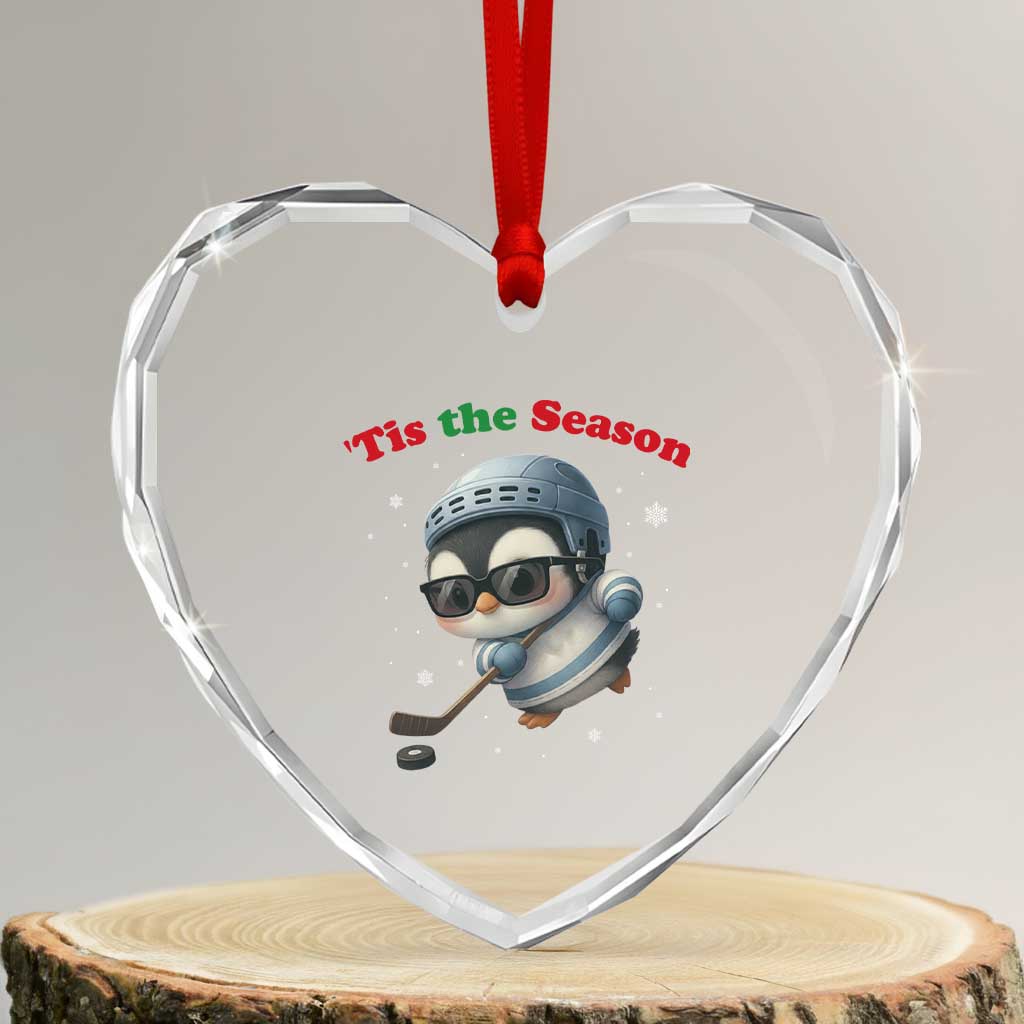 Penguin On Ice Tis The Season Heart Crystal Glass Ornament Funny Christmas Gift - Wonder Print Shop