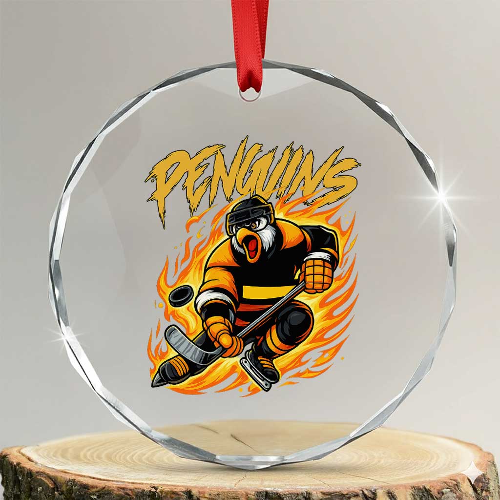 Penguin Playing Ice Hockey Crystal Glass Ornament Funny Sports Fan Gift - Wonder Print Shop